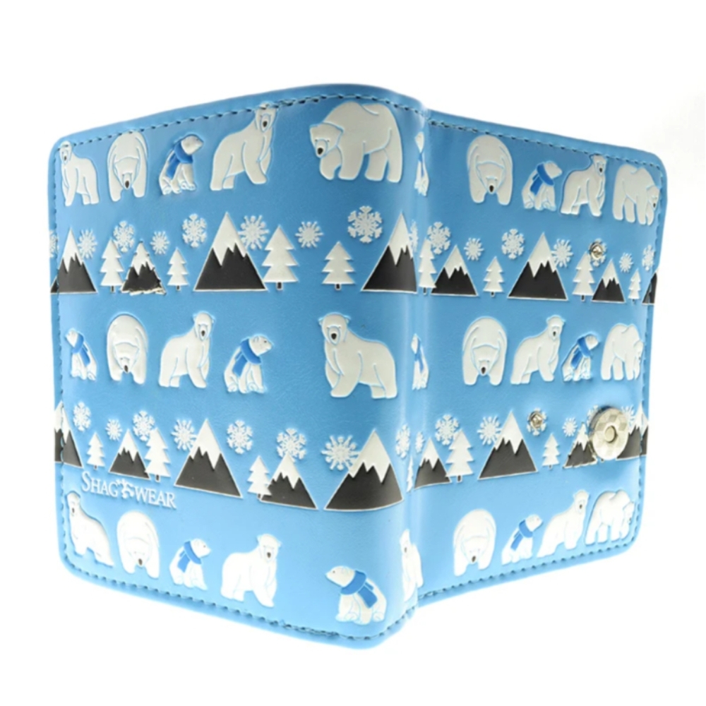 SHAGWEAR Small Wallet Premium Vegan Leather Polar Bear Pattern Light Blue New